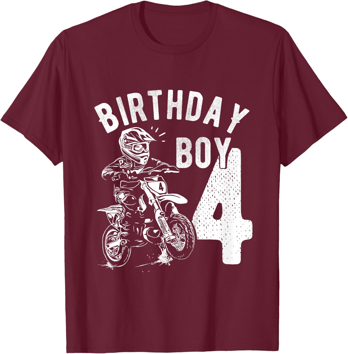 Kids 4 years old kid - Birthday boy - Dirt bike - Motorcycle T-Shirt - T-Shirt | Maroon
