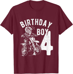 Kids 4 years old kid - Birthday boy - Dirt bike - Motorcycle T-Shirt - T-Shirt | Maroon