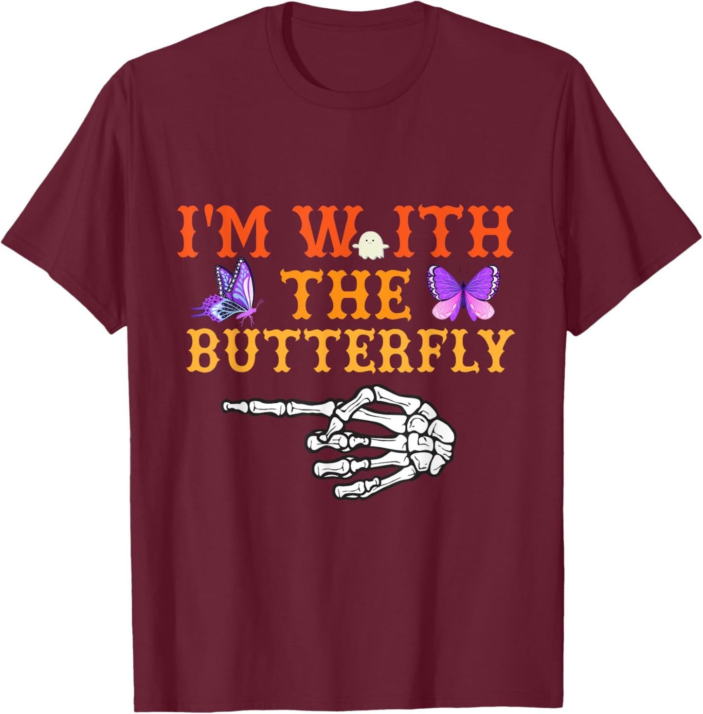 I'm With Butterfly Halloween Costume Couples Matching T-Shirt - T-Shirt | Maroon