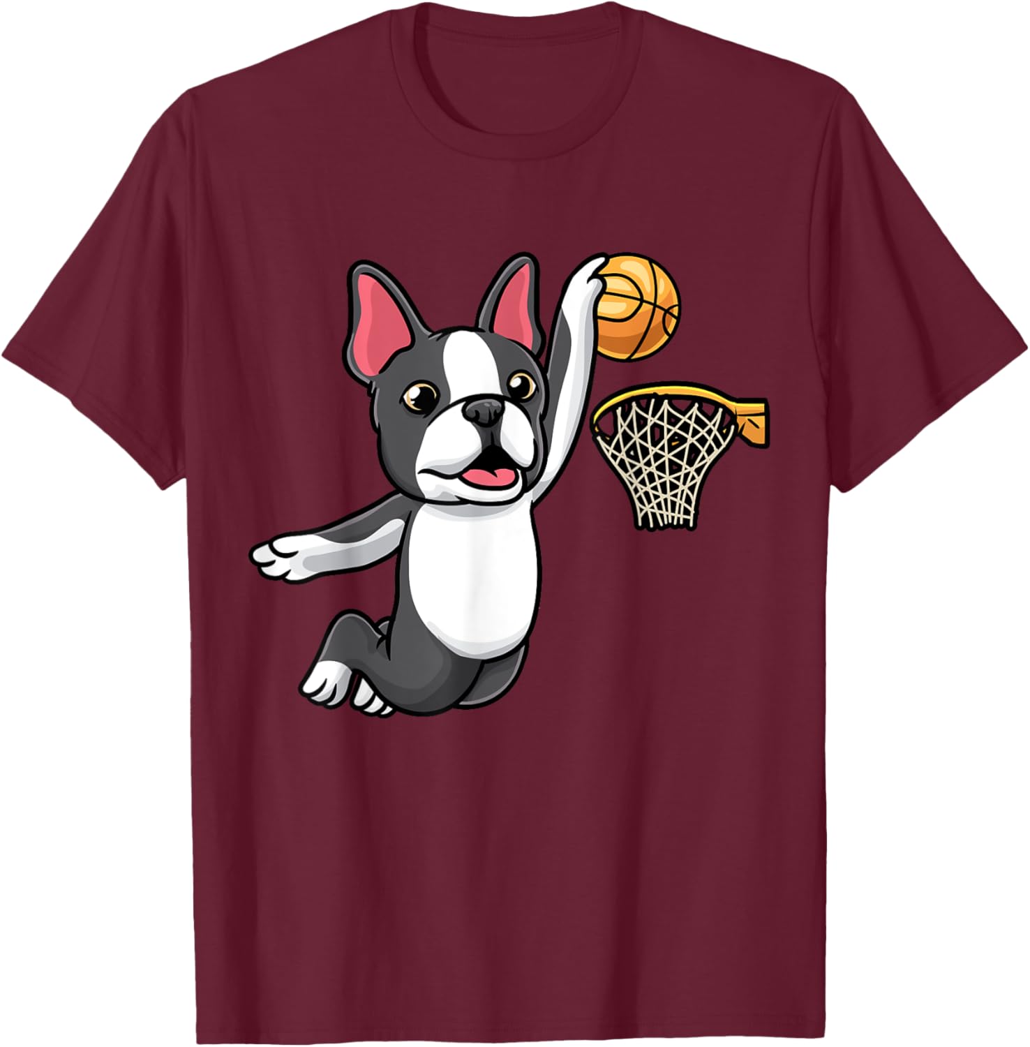 Boston Terrier Dog Playing Basketball Kids T-Shirt - T-Shirt | Maroon