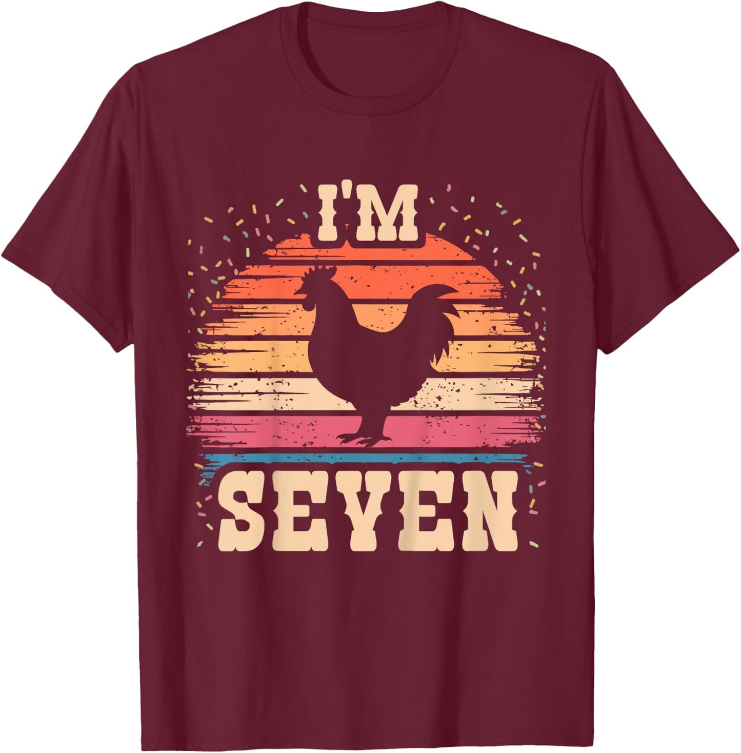 Chicken 7 Year Old Birthday Boy Girl 7th Chicken Birthday T-Shirt - T-Shirt | Maroon