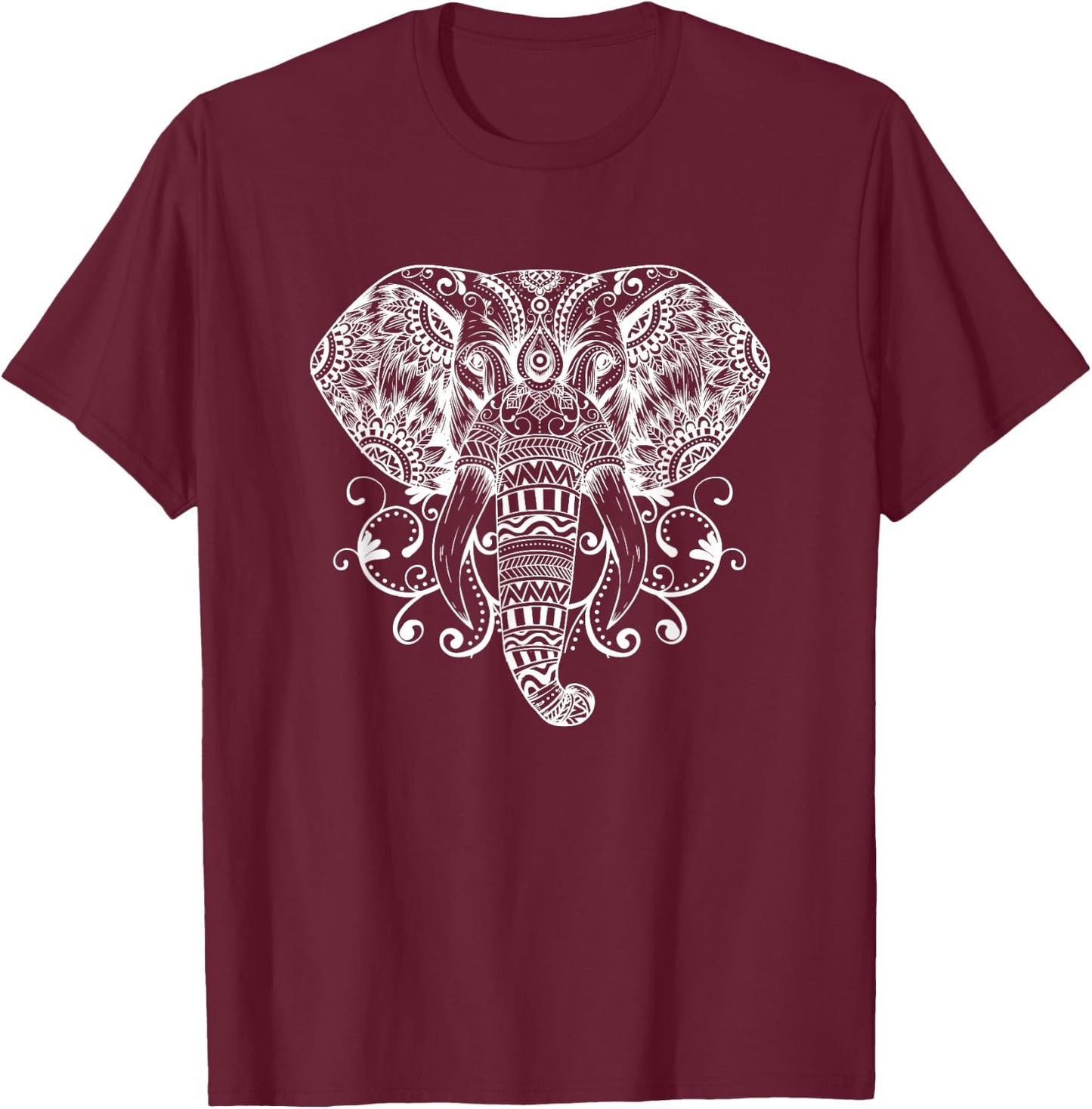 Elephant Face Energy Mandala Yoga Meditation Men Women Kids T-Shirt - T-Shirt | Maroon