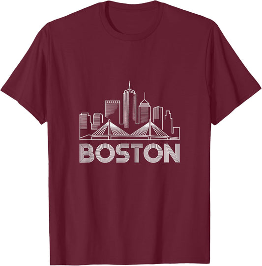 Boston Skyline Retro Vintage City Lovers T-Shirt - T-Shirt | Maroon