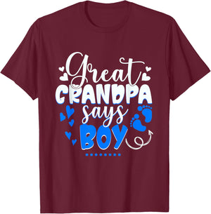Gender Reveal Great Grandpa Says Boy Matching Family Baby T-Shirt - T-Shirt | Maroon