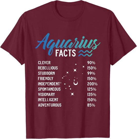 Aquarius Facts February Birthday Zodiac Gifts Aquarious Girl T-Shirt - T-Shirt | Maroon