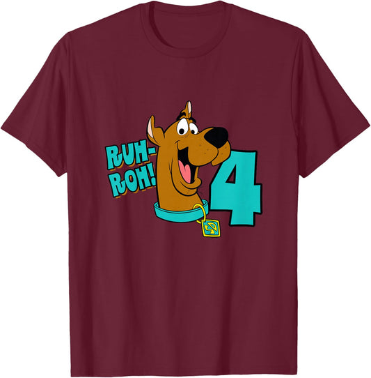 Kids Scooby-Doo 4th Birthday Ruh-Roh! I'm 4! T-Shirt - T-Shirt | Maroon