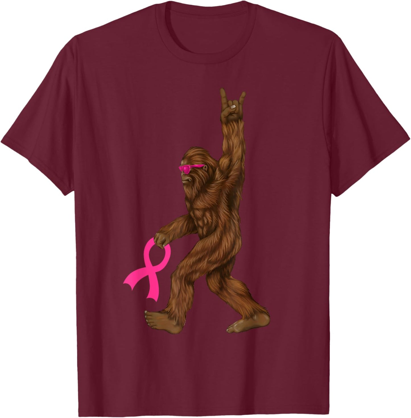 Bigfoot Breast Cancer Funny Sasquatch Pink Ribbon T-Shirt - T-Shirt | Maroon