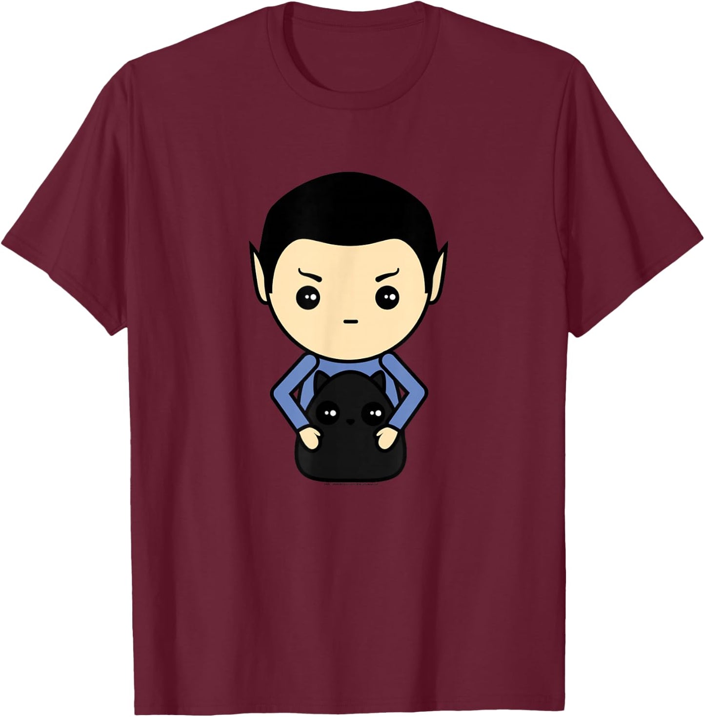 Star Trek: The Original Series Spock With Cat Kawaii T-Shirt - T-Shirt | Maroon