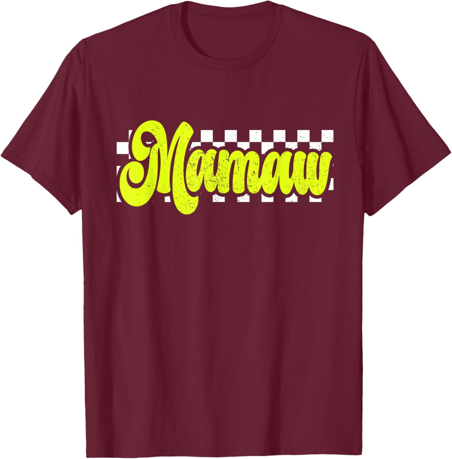 Mamaw Retro Checkered Distressed design T-Shirt - T-Shirt | Maroon