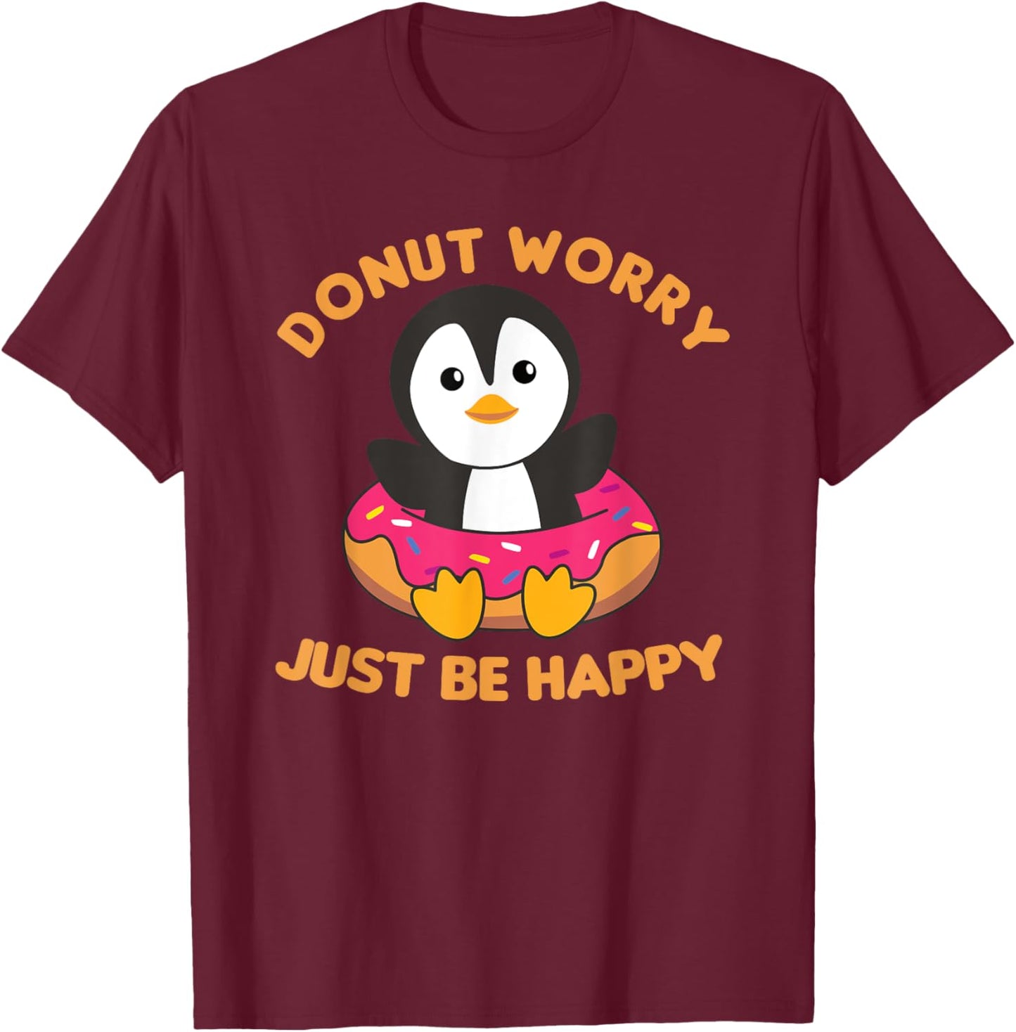 Cute Penguin Funny Animals In Donut Sweet Pastry Penguins T-Shirt - T-Shirt | Maroon