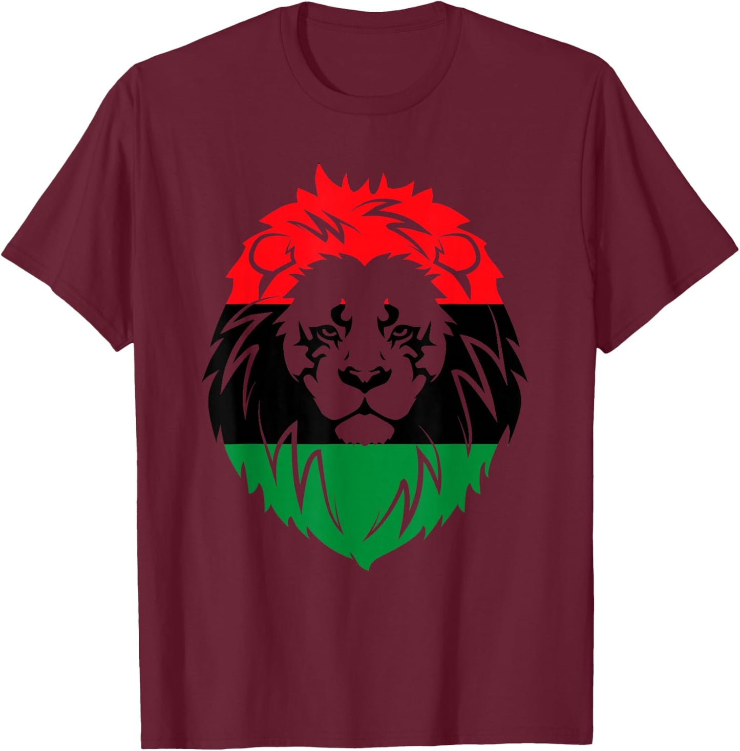 Pan African Flag - Lion Face Africa Unia Flag T-Shirt - T-Shirt | Maroon