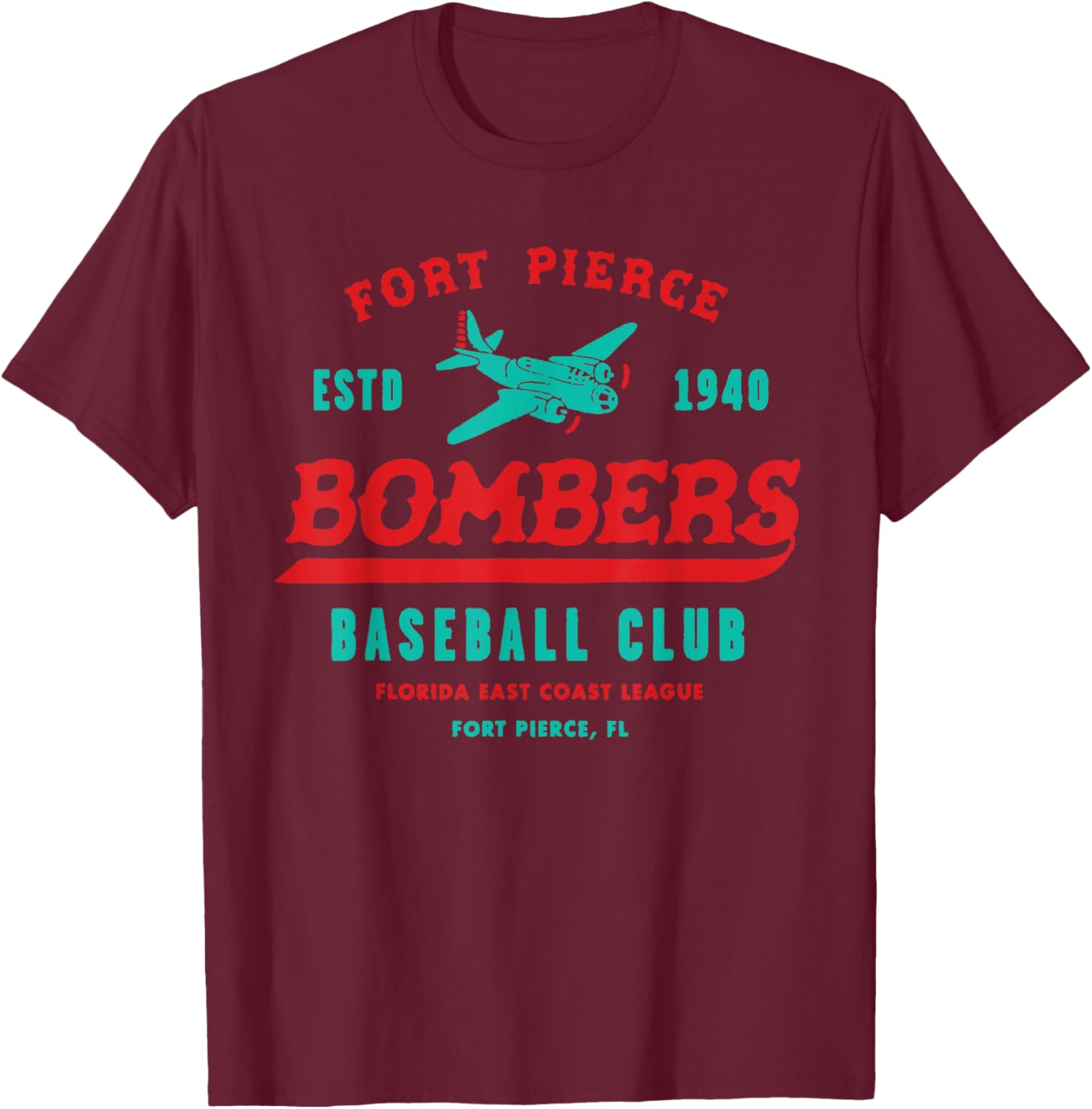 Vintage Fort Pierce Florida Bombers Defunct Baseball Team T-Shirt - T-Shirt | Maroon