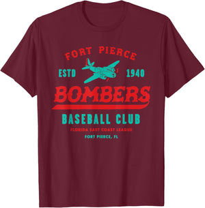Vintage Fort Pierce Florida Bombers Defunct Baseball Team T-Shirt - T-Shirt | Maroon