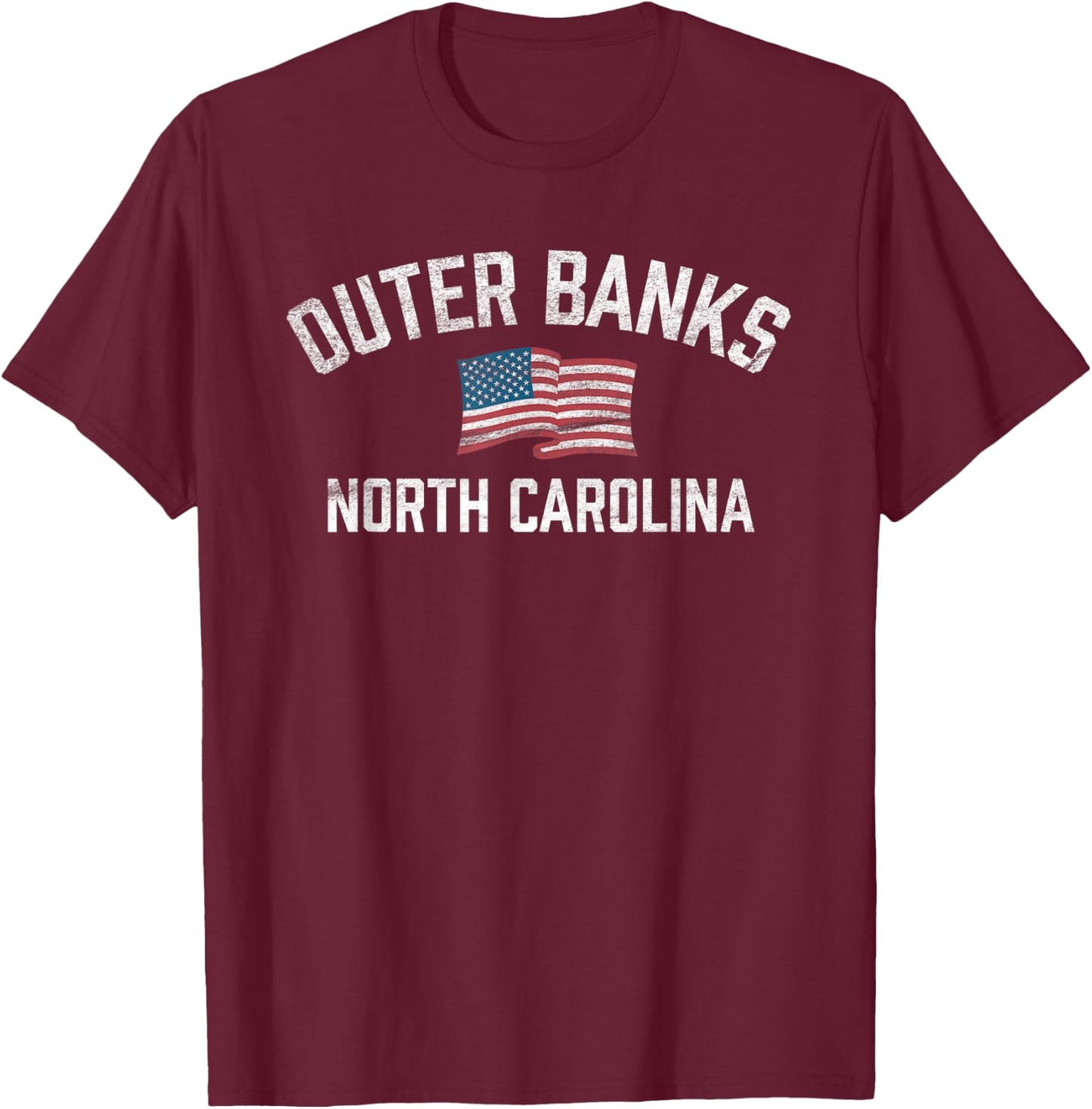 Outer Banks OBX North Carolina NC USA Flag White Vintage T-Shirt - T-Shirt | Maroon