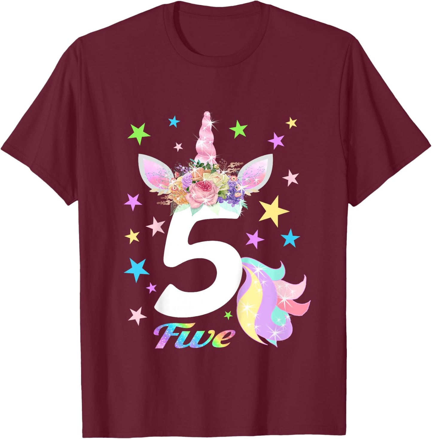 Number 5 (Five) 5th Birthday Unicorn Shirts for Girls T-Shirt - T-Shirt | Maroon
