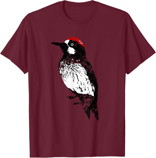 Acorn Woodpecker Bird Lover Distressed Silhouette Vintage T-Shirt - T-Shirt | Maroon