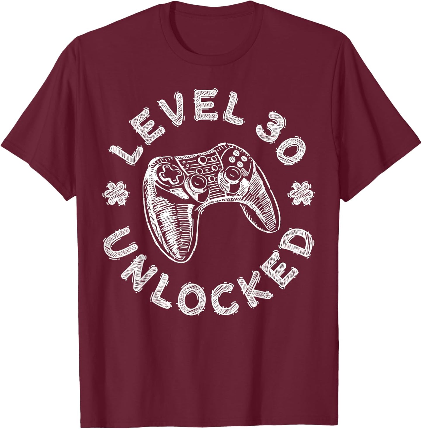 Level 30 Unlocked Shirt Men Women Video Gamer 30th Birthday T-Shirt - T-Shirt | Maroon
