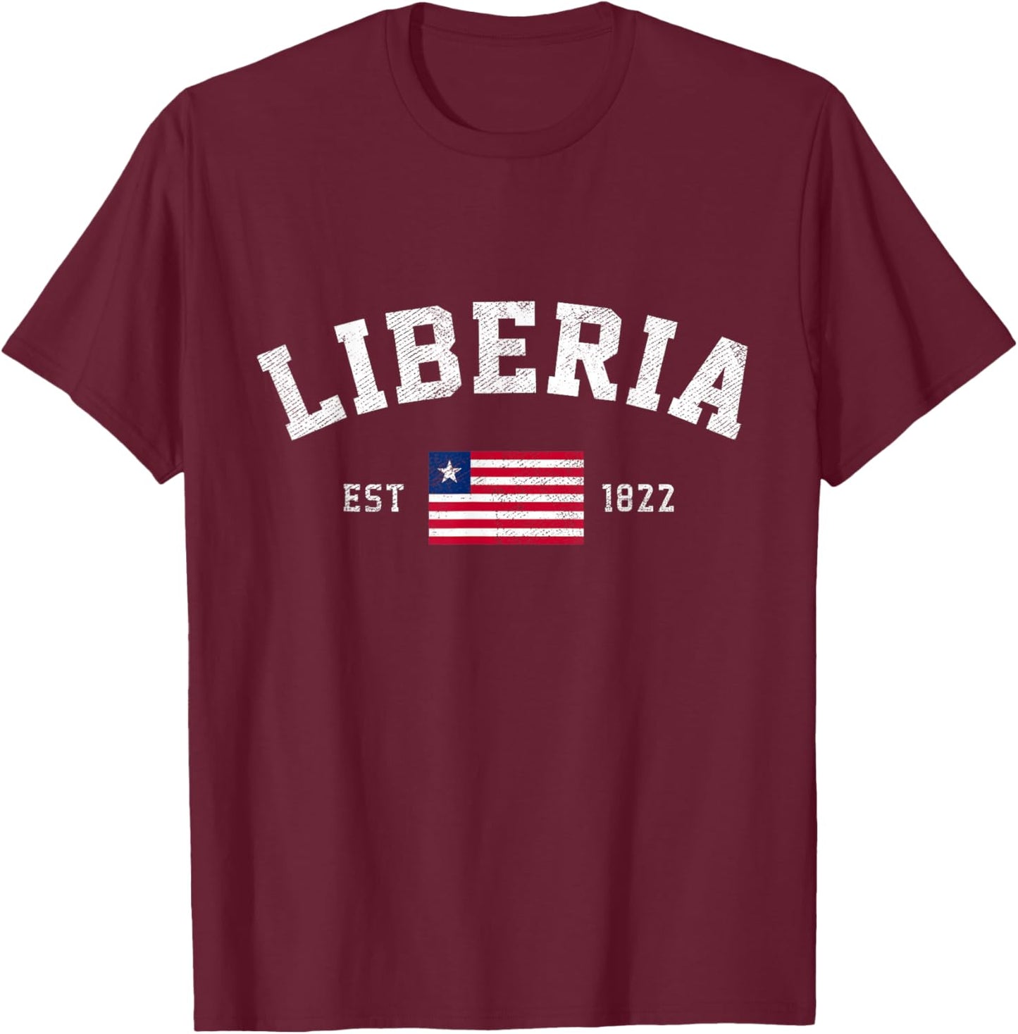 Liberia Est. 1822 Liberian Flag Independence Day T-Shirt - T-Shirt | Maroon