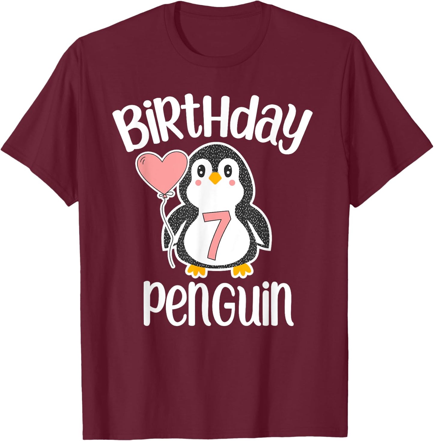 7th Birthday Penguin Shirt - 7 Year Old Birthday T-Shirt - T-Shirt | Maroon