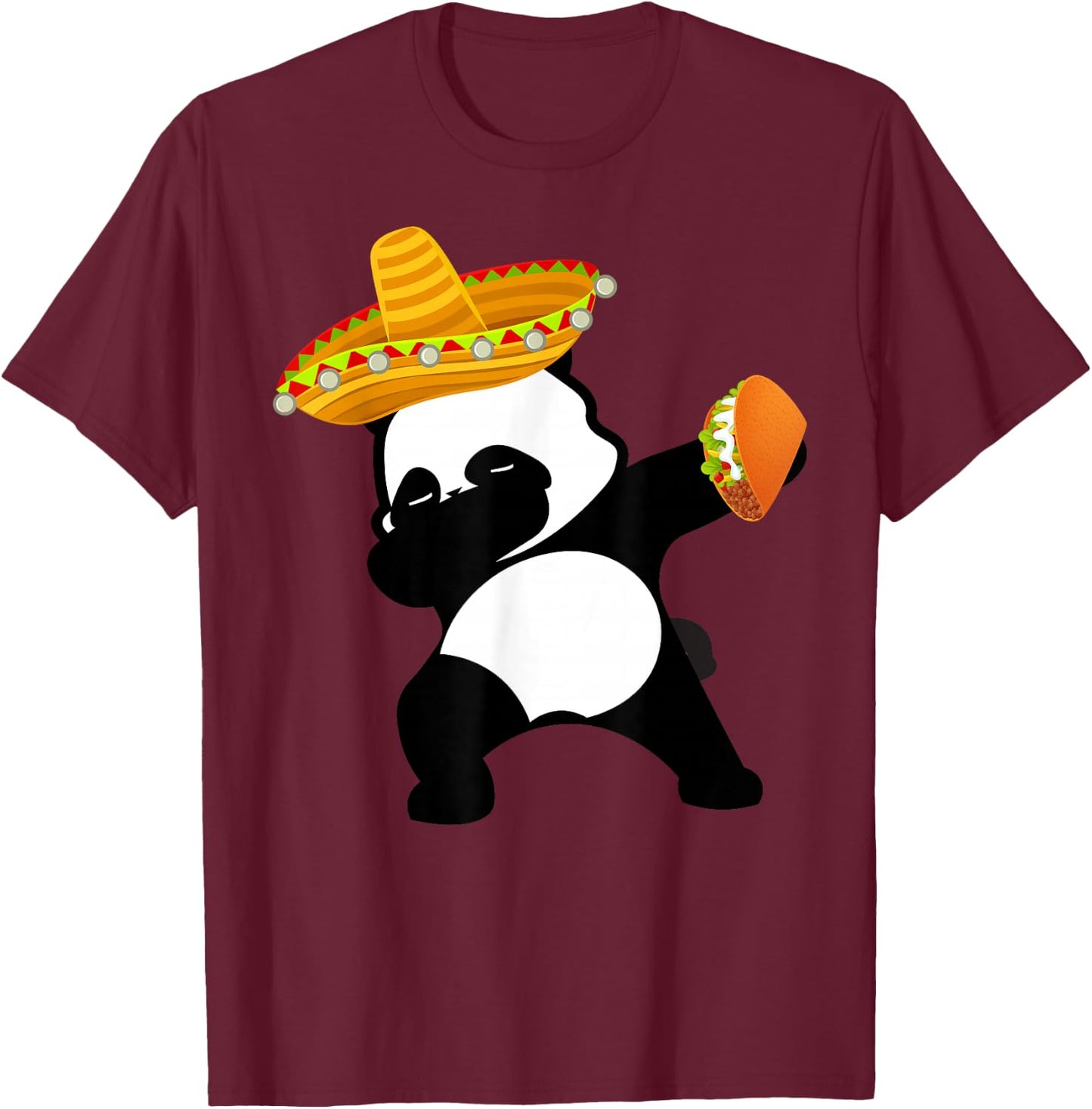 Cinco De Mayo Dabbing Panda Bear Taco Mexican Sombrero T-Shirt - T-Shirt | Maroon