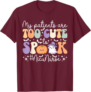Too Cute To Spook NICU Nurse Spooky NICU Nurse Halloween T-Shirt - T-Shirt | Maroon
