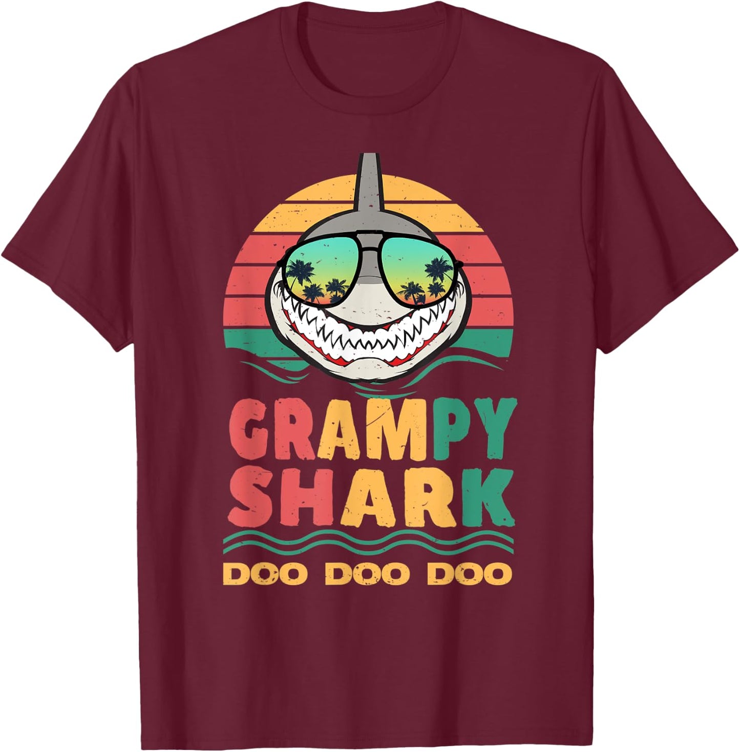 Grampy Shark Father's Day Papa Dad Grandpa Men Gift T-Shirt - T-Shirt | Maroon