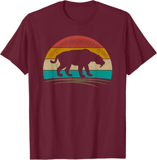 Retro Smilodon Shirt Sabertooth Tiger Animal Paleontology T-Shirt - T-Shirt | Maroon