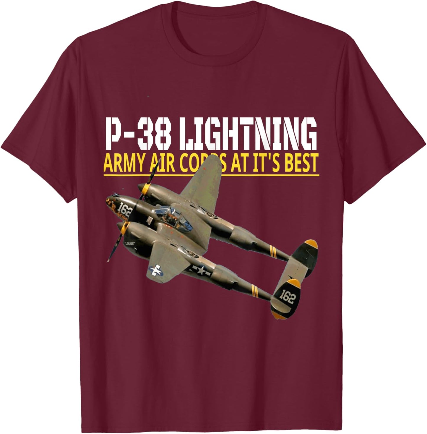 The P-38 Lightning. Army Air Corps aviation at its best. T-Shirt - T-Shirt | Maroon