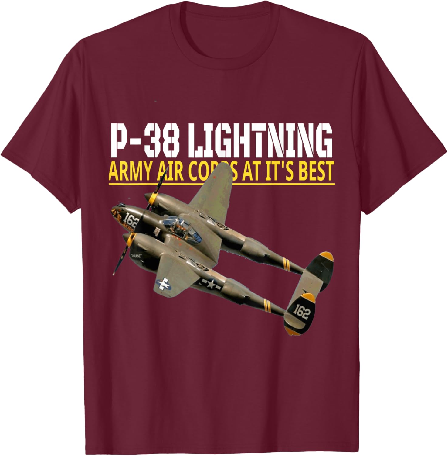 The P-38 Lightning. Army Air Corps aviation at its best. T-Shirt - T-Shirt | Maroon
