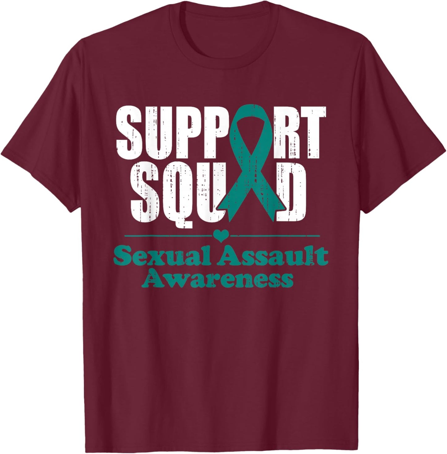 Support Squad Sexual Assault Awareness Month Teal Ribbon T-Shirt - T-Shirt | Maroon