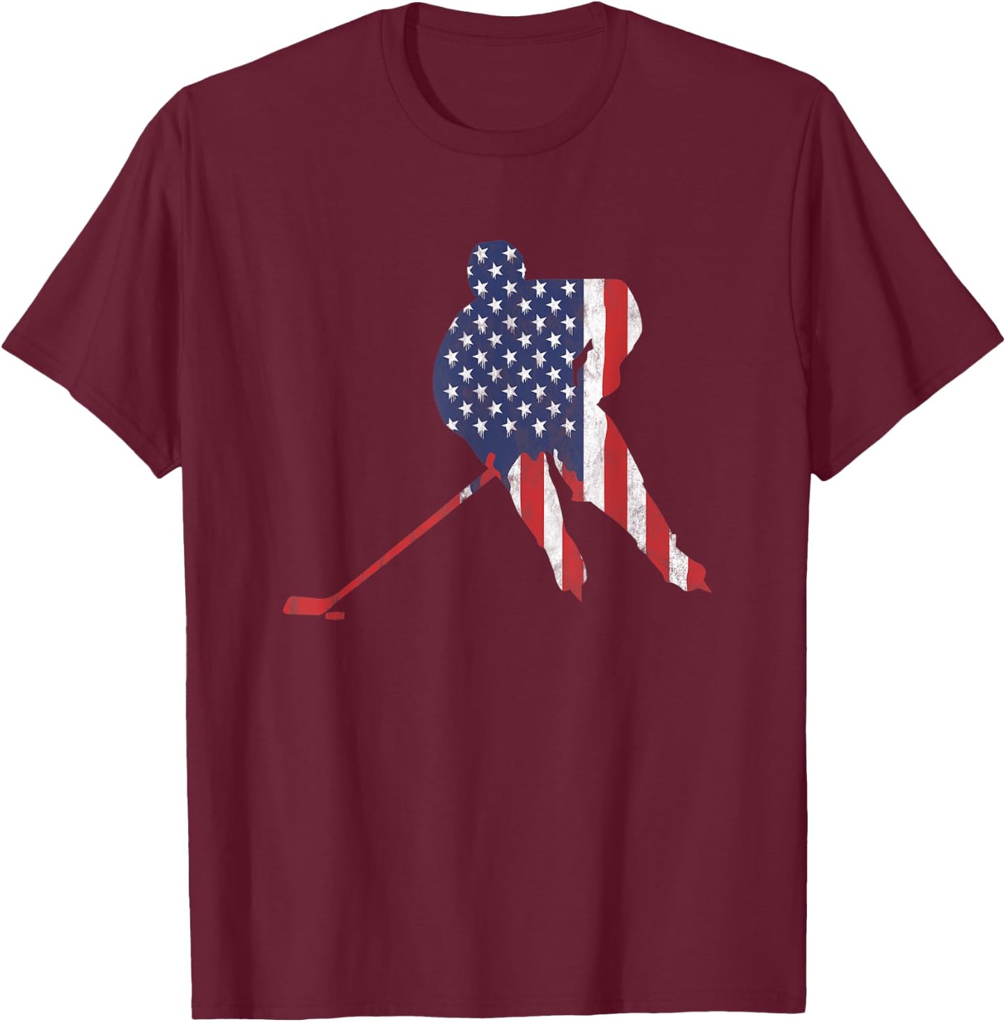 American Flag Ice Hockey US Sports & Puck Wintersport Fans T-Shirt - T-Shirt | Maroon