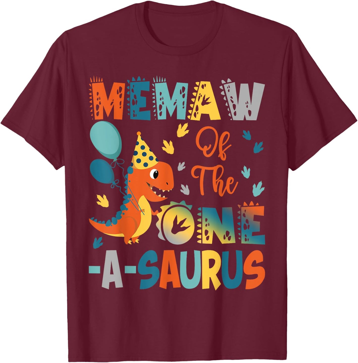 Memaw Of The One-A-Saurus 2Nd Birthday Dinosaur Party T-Shirt - T-Shirt | Maroon