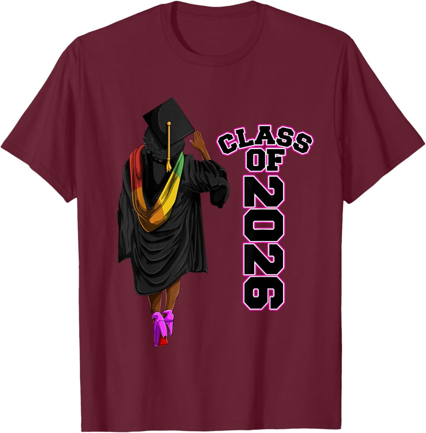 Cool Class Of 2026, African American Graduate Girls & Women T-Shirt - T-Shirt | Maroon