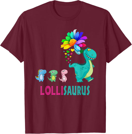 Cute Lollisaurus Flower Funny Mother' Day T-Shirt - T-Shirt | Maroon