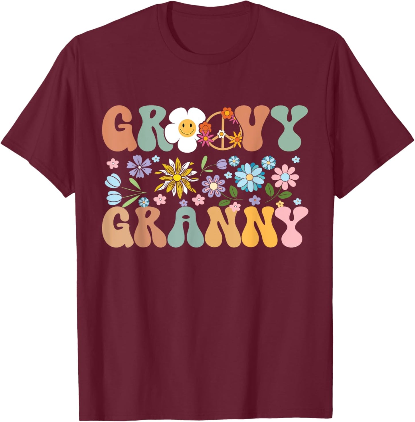 Groovy Grandma Retro Granny Matching Family Birthday Party T-Shirt - T-Shirt | Maroon