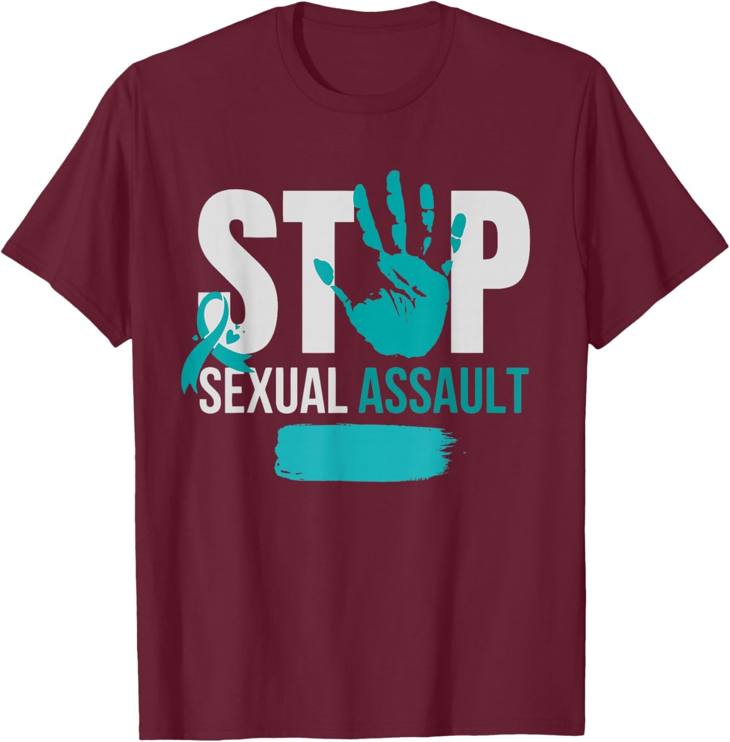 Stop Sexual Assault Awareness Month Support Teal Ribbon T-Shirt - T-Shirt | Maroon