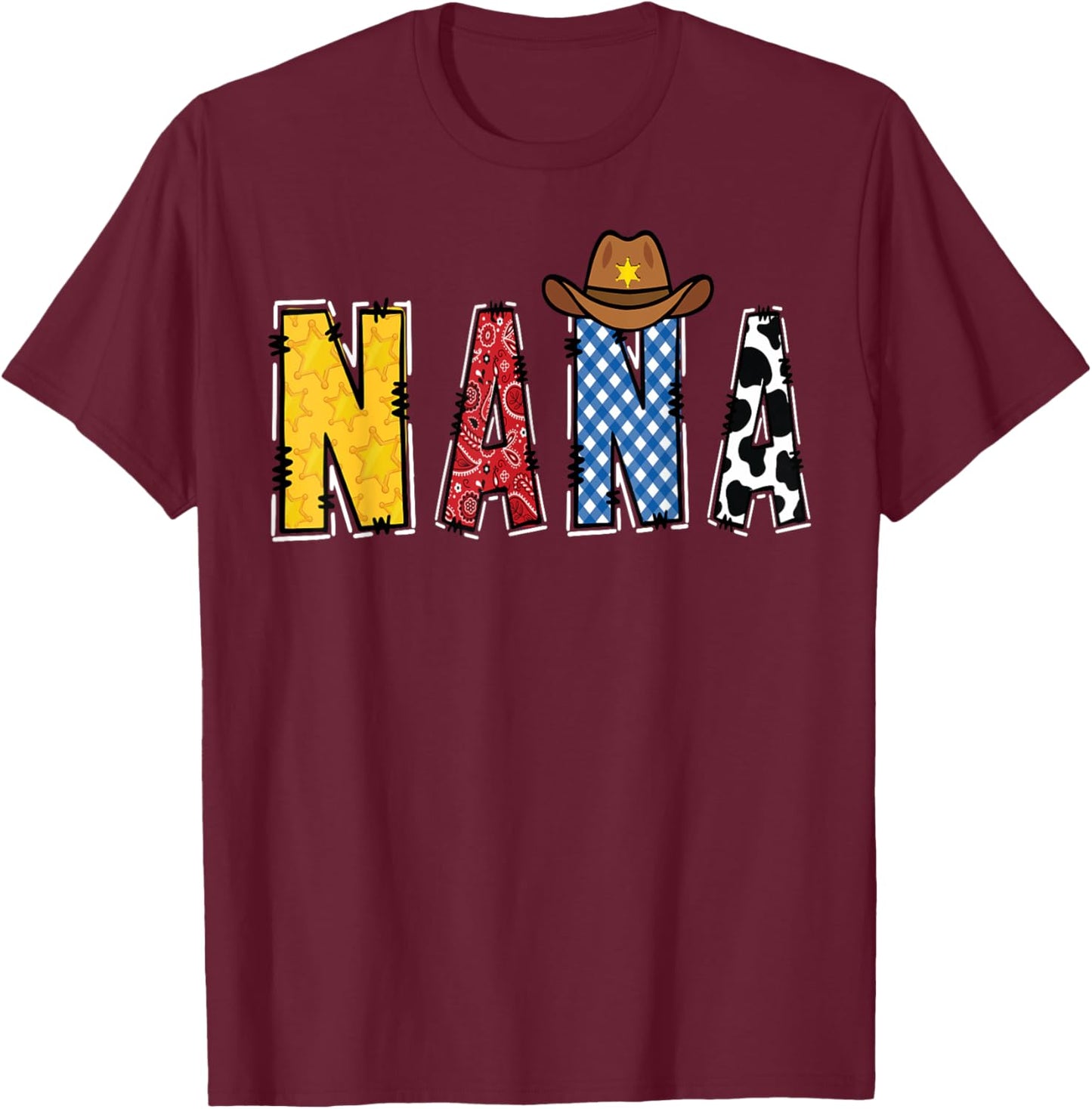 Cowboy Nana Western Rodeo Theme Kids Birthday Party T-Shirt - T-Shirt | Maroon