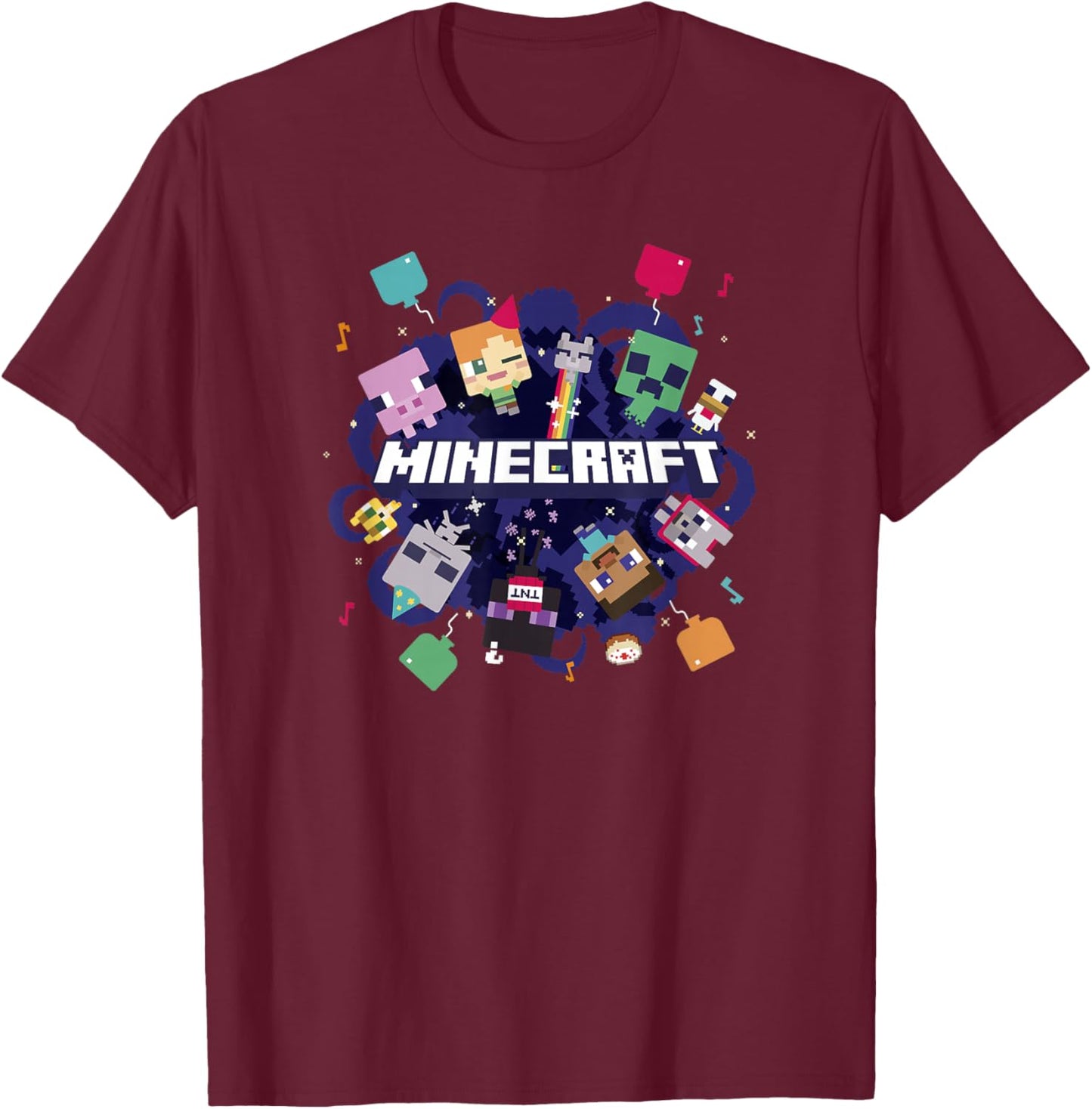 Minecraft Chibi Mobs Party Celebration Logo T-Shirt - T-Shirt | Maroon