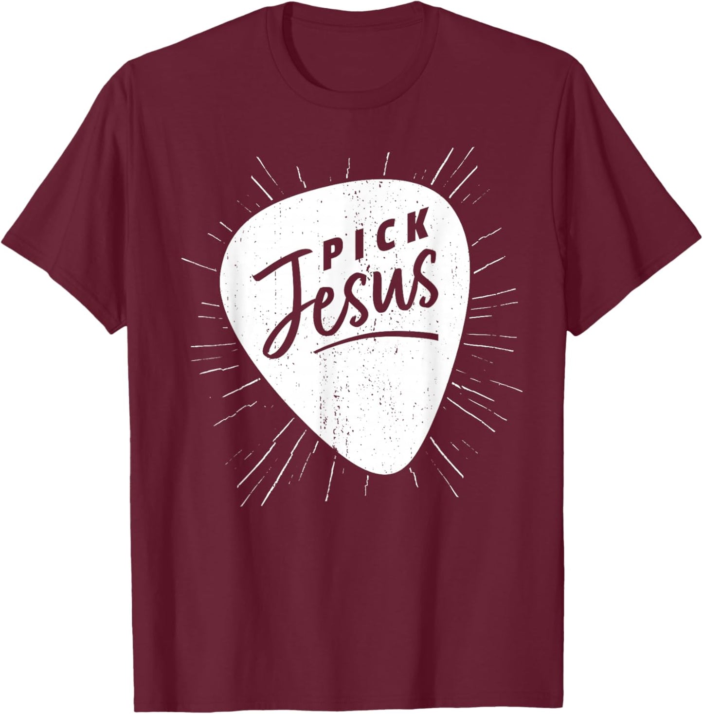 Christian Guitarist Pick Jesus Guitar Player Church Guitar T-Shirt - T-Shirt | Maroon