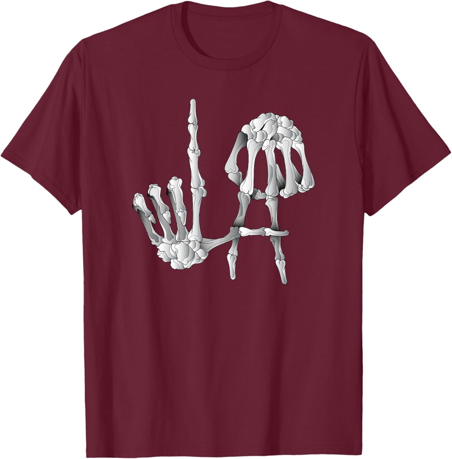 Skeleton Bones Hands LA, Los Angeles USA, Skeleton Fingers T-Shirt - T-Shirt | Maroon