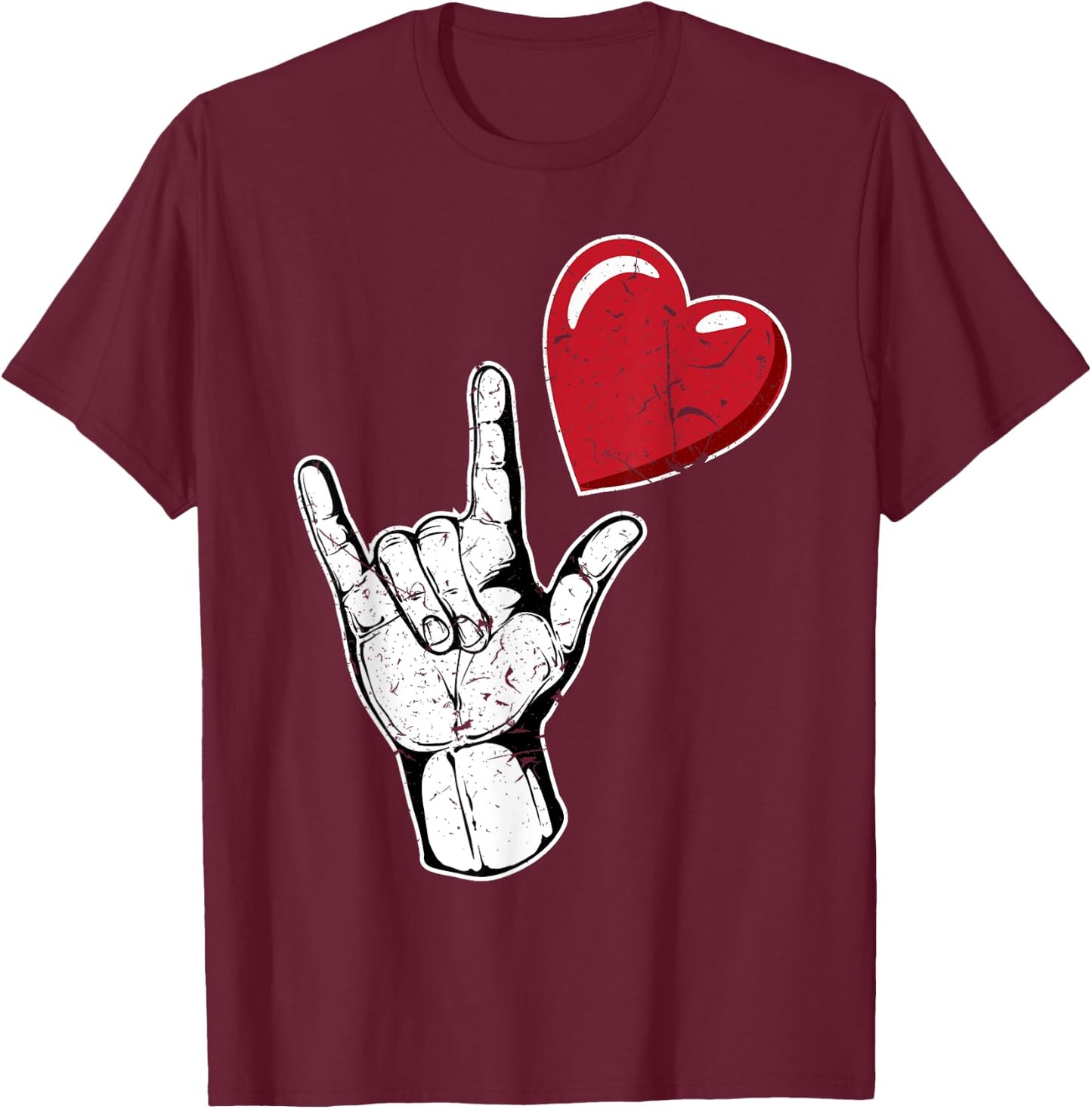 I Love You Hand Sign Valentines Day Shirt | Language T-Shirt - T-Shirt | Maroon