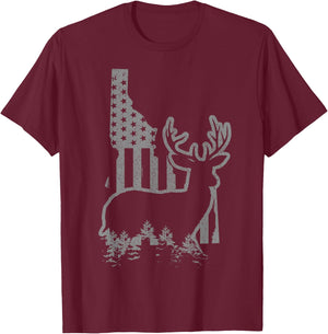 Idaho Elk Hunting State Map US Flag Patriotic Hunter Women Men T-Shirt - T-Shirt | Maroon