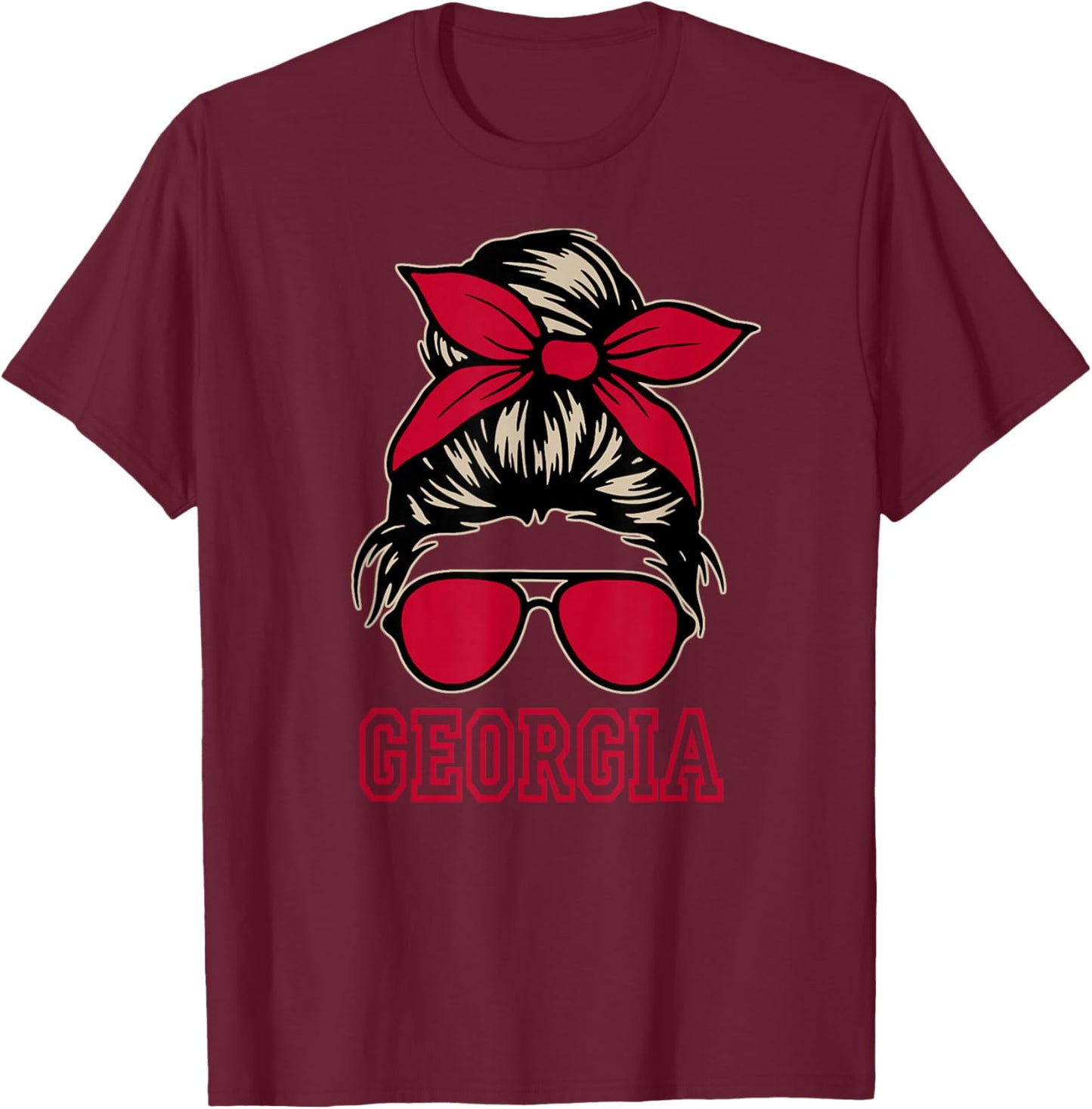 Georgia Women Girls Mom Messy Bun Hair. T-Shirt - T-Shirt | Maroon