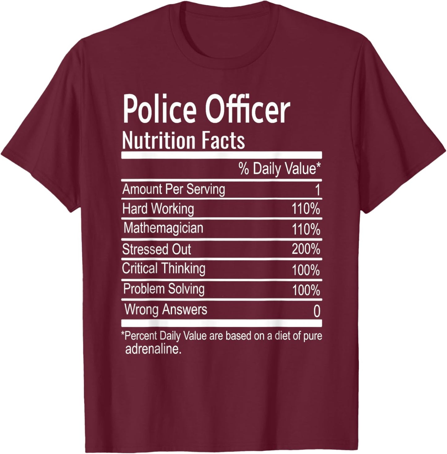 Police Officer Nutritional Facts Thanksgiving Christmas Gift T-Shirt - T-Shirt | Maroon