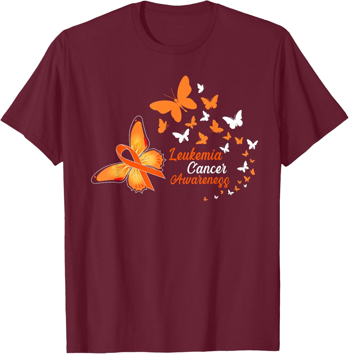 Leukemia Cancer Awareness Butterflies T-Shirt - T-Shirt | Maroon