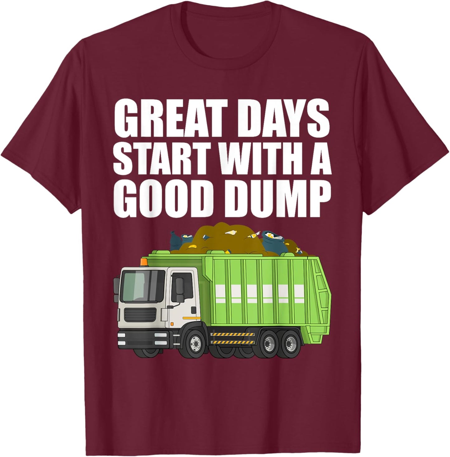 Garbage Truck Art For Toddler Boys Garbage Man Garbage Truck T-Shirt - T-Shirt | Maroon