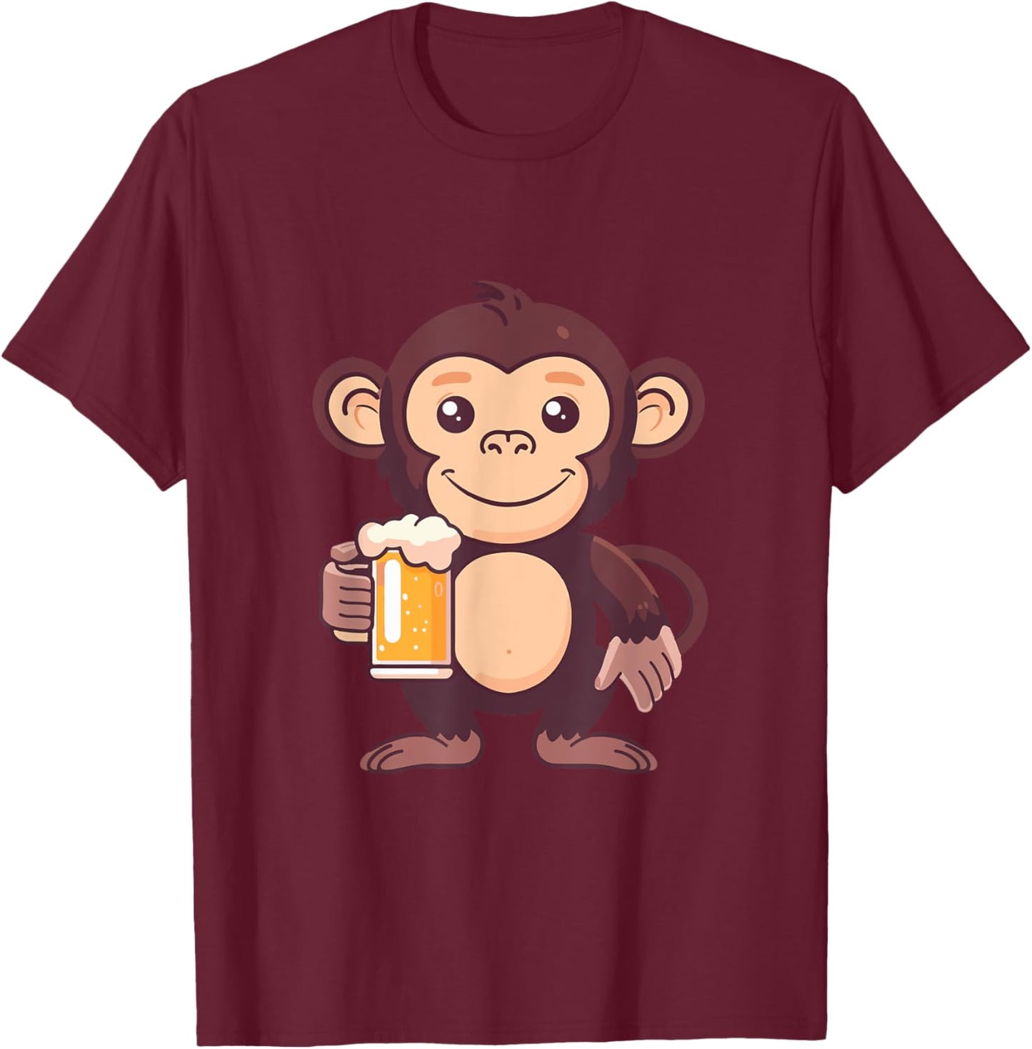 Monkey With Beer | Funny Drinking Party T-Shirt - T-Shirt | Maroon