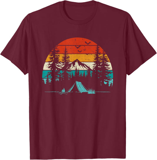 Retro Camping Adventure Wanderlust Nature Outdoors Hiking T-Shirt - T-Shirt | Maroon