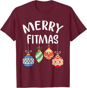Merry Fitmas for Christmas Workout Xmas Gym Holiday Fitness T-Shirt - T-Shirt | Maroon