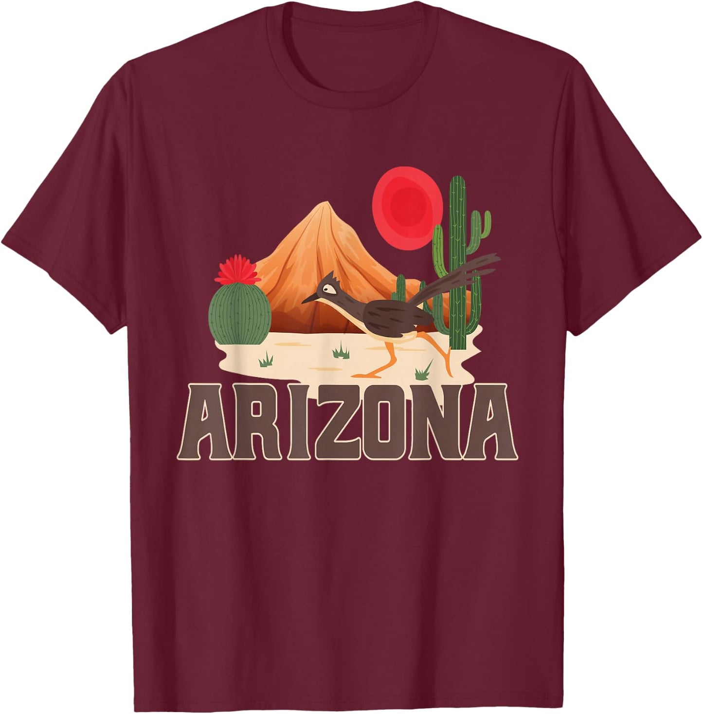 Arizona Roadrunner Retro Boho Desert Cactus Small T-Shirt - T-Shirt | Maroon